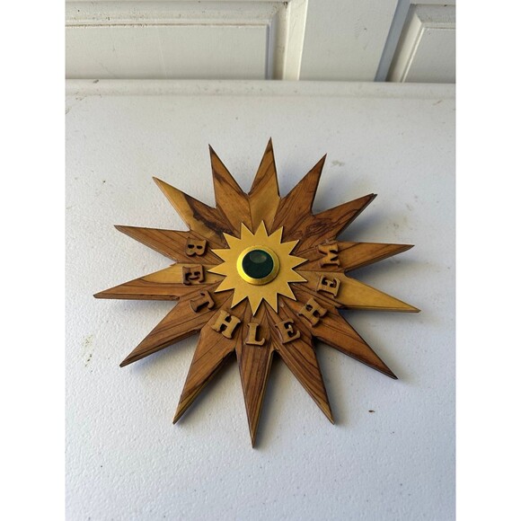 Bethlehem 14 Point Mid Century Holy Water Jordan River Wooden Sunburst Decor - Picture 2 of 3
